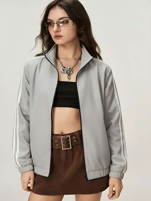 women solid stand collar long sleeve jacket - 22143720 - Very Small Image - 1