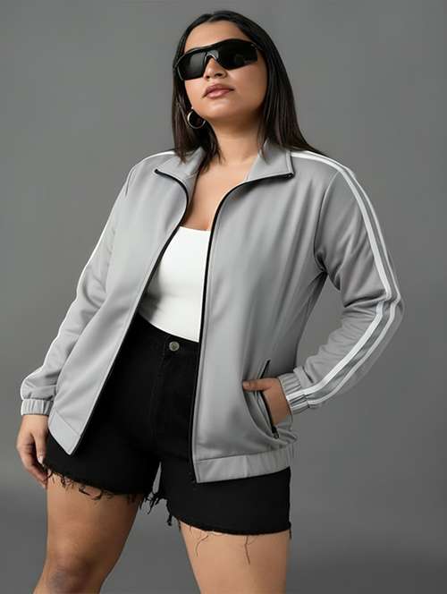 women solid stand collar long sleeve jacket - 22143721 - Very Small Image - 1