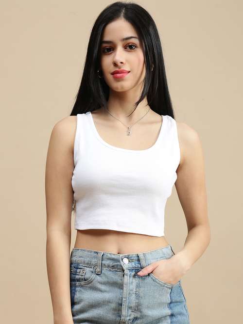 women solid sleeveless crop top - 22146878 - Very Small Image - 1