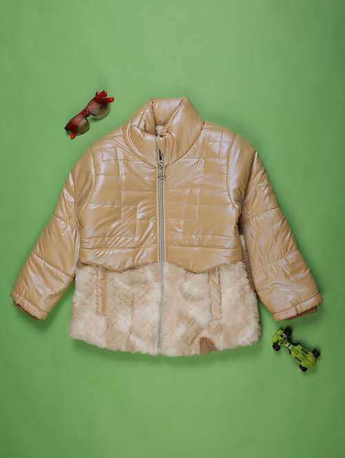 girls solid stand collar long sleeve quilted jacket - 22170663 - Very Small Image - 1