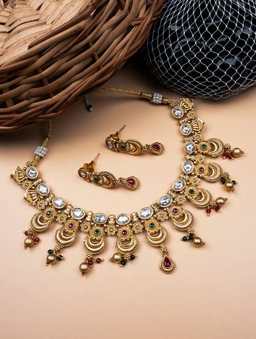 luxurious gold plated rajwadi necklace set - 22173835 - Very Small Image - 1