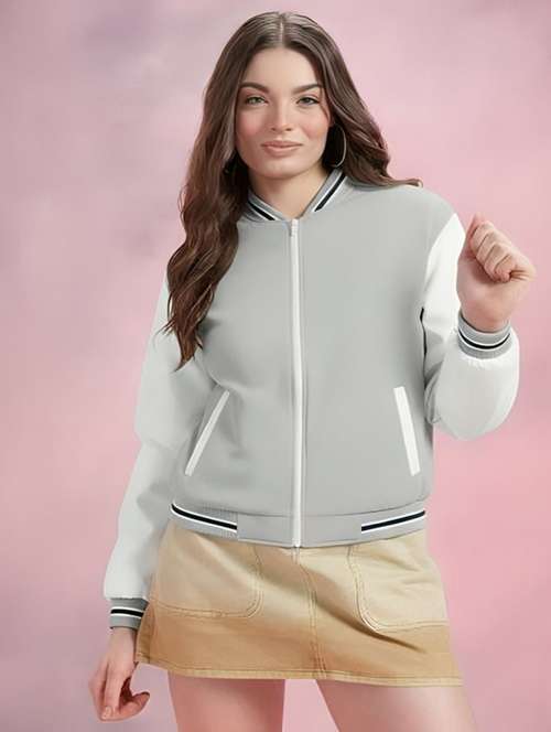 women color blocked long sleeve varsity jacket - 22183629 - Very Small Image - 1