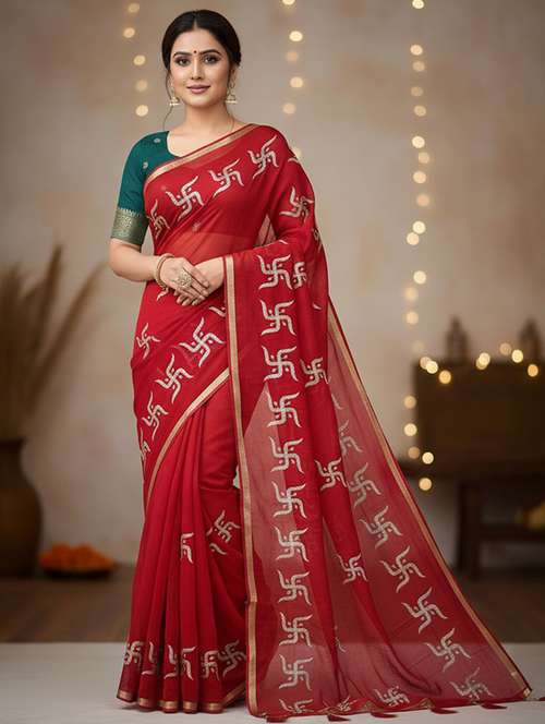women solid with work embroidered saree with blouse - 22186157 - Very Small Image - 1