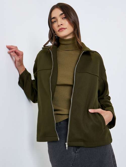 women solid collared long sleeve oversized jacket - 22220022 - Very Small Image - 1