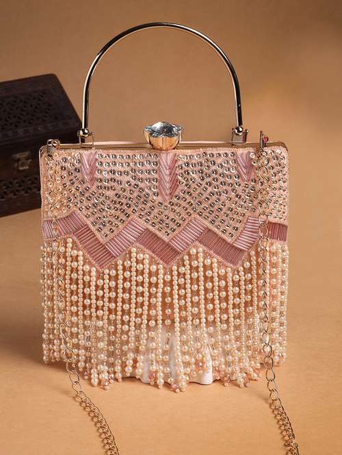  embroidered velvet clutch with pearl fringe - 22220157 - Very Small Image - 1