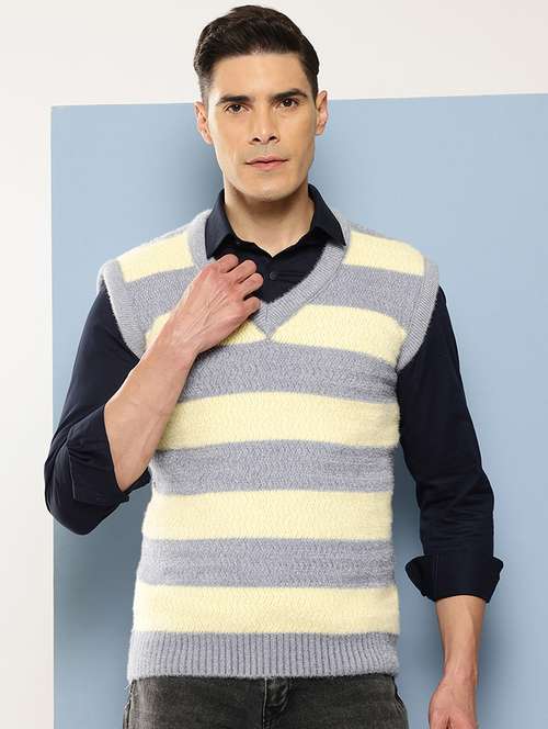 men striped sleeveless regular fit pullover  - 22225105 - Very Small Image - 1