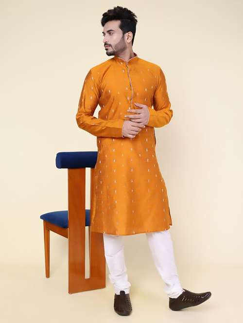 men self design mandarin neck kurta churidar ethnic wear set - 22228060 - Very Small Image - 1