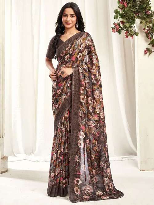women floral printed saree with blouse - 22243484 - Very Small Image - 1