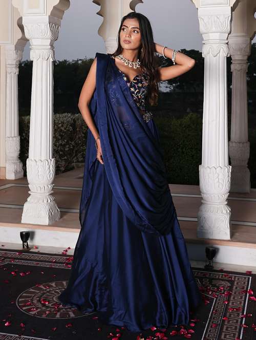 Women Solid Semi Stitched Flared Lehenga - 22274252 - Very Small Image - 1