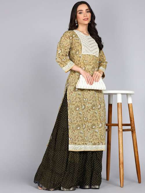 women paisley three quarter sleeve straight kurta - 22300371 - Very Small Image - 1