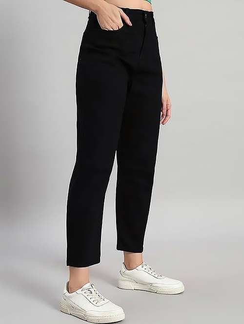 Women Solid High Rise Boyfriend Fit Jean - 22319546 - Very Small Image - 1