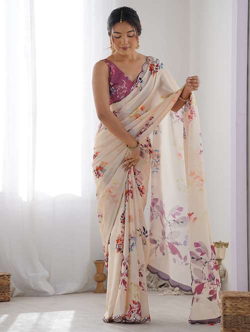 women printed casual wear saree with blouse - 22361827 - Very Small Image - 1