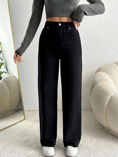 women solid high rise straight jeans - 22376322 - Very Small Image - 1