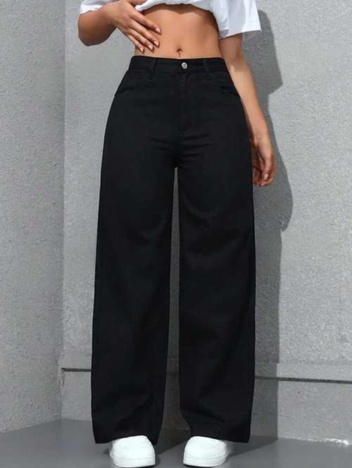women solid high rise wide leg jeans - 22376538 - Very Small Image - 1