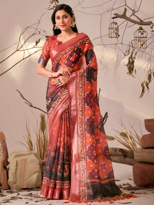 women printed handloom saree with blouse - 22388806 - Very Small Image - 1