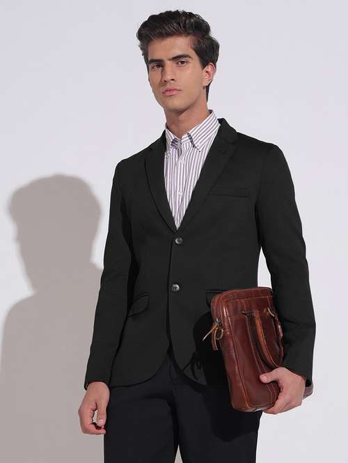 men solid lapel collar single breasted formal blazer - 22480682 - Very Small Image - 1