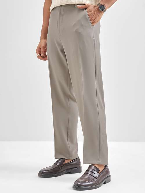 Men Solid Mid Rise Flat Front Casual Trouser - 22511841 - Very Small Image - 1