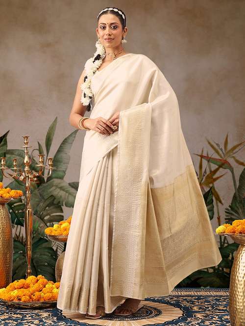 Women Solid With Bordered Kasavu Saree With Blouse - 22593810 - Very Small Image - 1