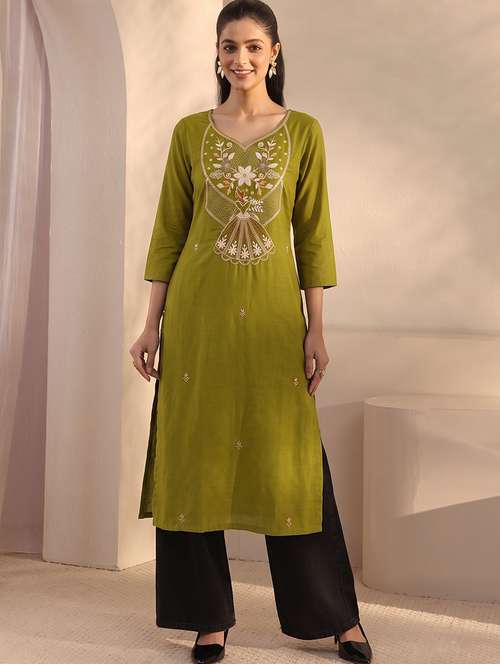 Wwomen Embroidered Sweatheart Neck Straight Kurta - 22665149 - Very Small Image - 1