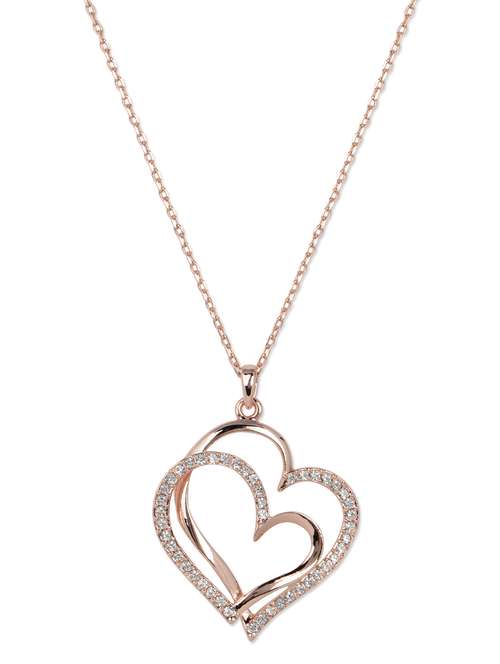 rose gold plated crystal dual heart pendant - 912105 - Very Small Image - 1