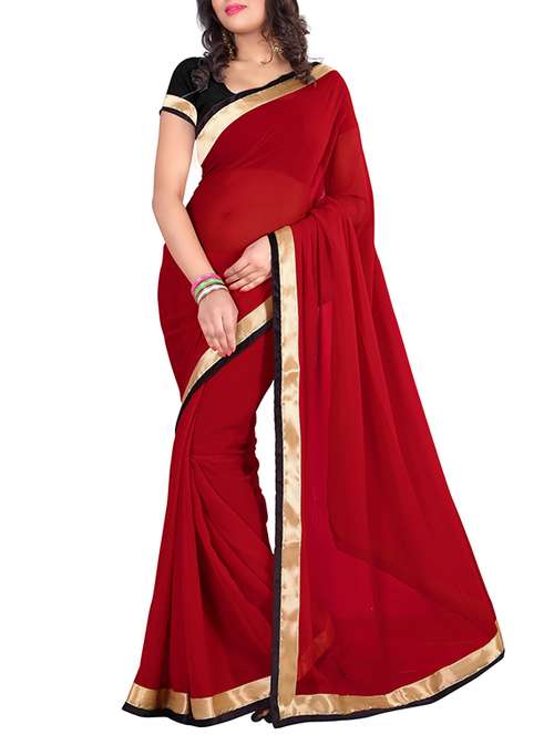 red bordered chiffon saree - 951672 - Very Small Image - 1