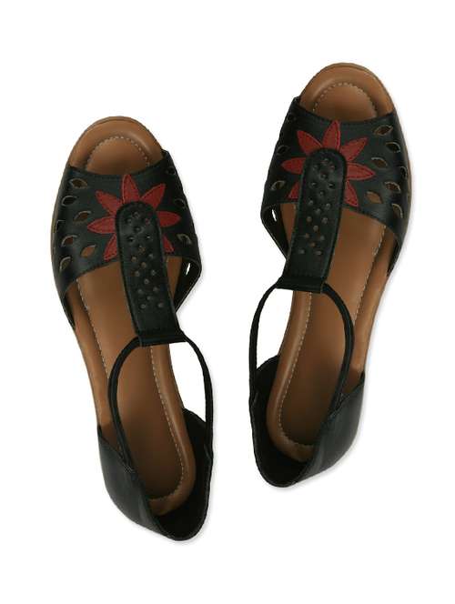 black faux leather flats with cutwork - 9611624 - Very Small Image - 1