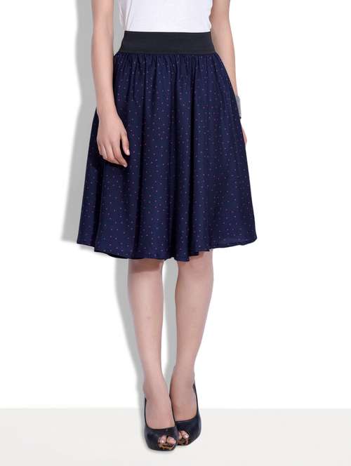 navy blue printed polycrepe skirt - 9633920 - Very Small Image - 1