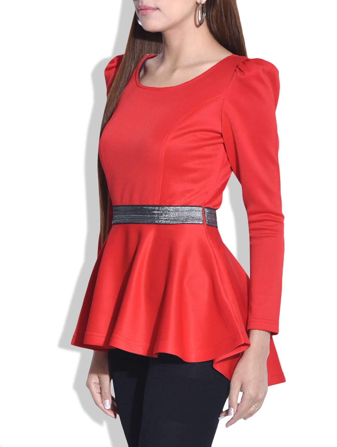 red long sleeve peplum top